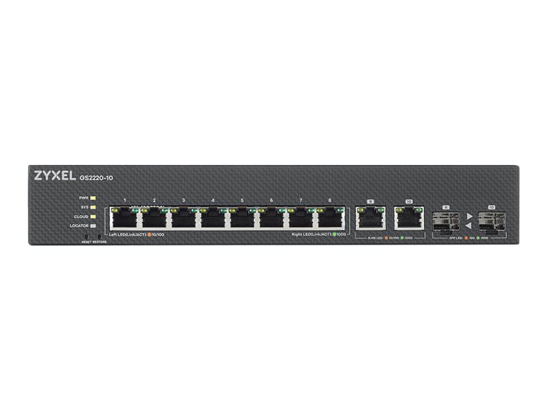 ZyXEL GS2220-10 - Switch - managed - 8 x 10/100/1000+ 2 x Kombi-Gigabit-SFP - an Rack montierbar - wandmontierbar