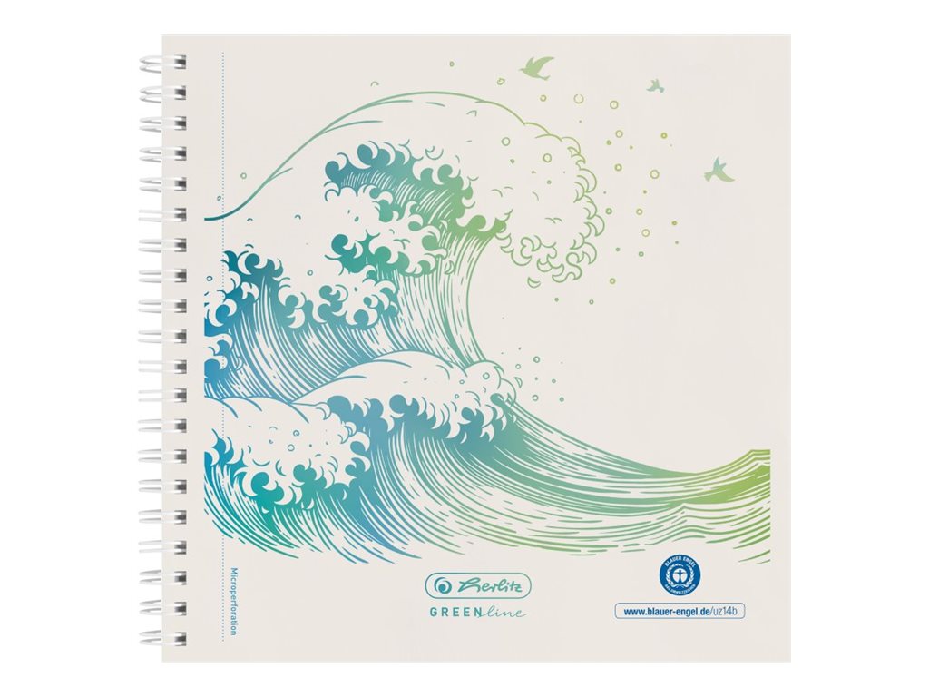 Herlitz GREENline - Block - drahtkammgebunden148 x 148 mm - 100 Blatt / 200 Seiten - Weiß - gepunktet - wave