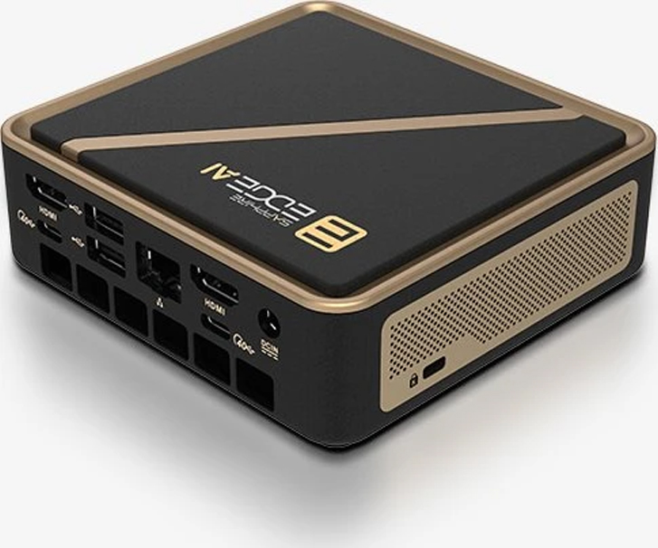 Sapphire Edge AI - Barebone - Mini-PC - 1 x RyzenAI 7 350 / 2 GHz - RAM 0 GB - Radeon 860M - 1GbE - 2.5GbE - WLAN: - Golden Black