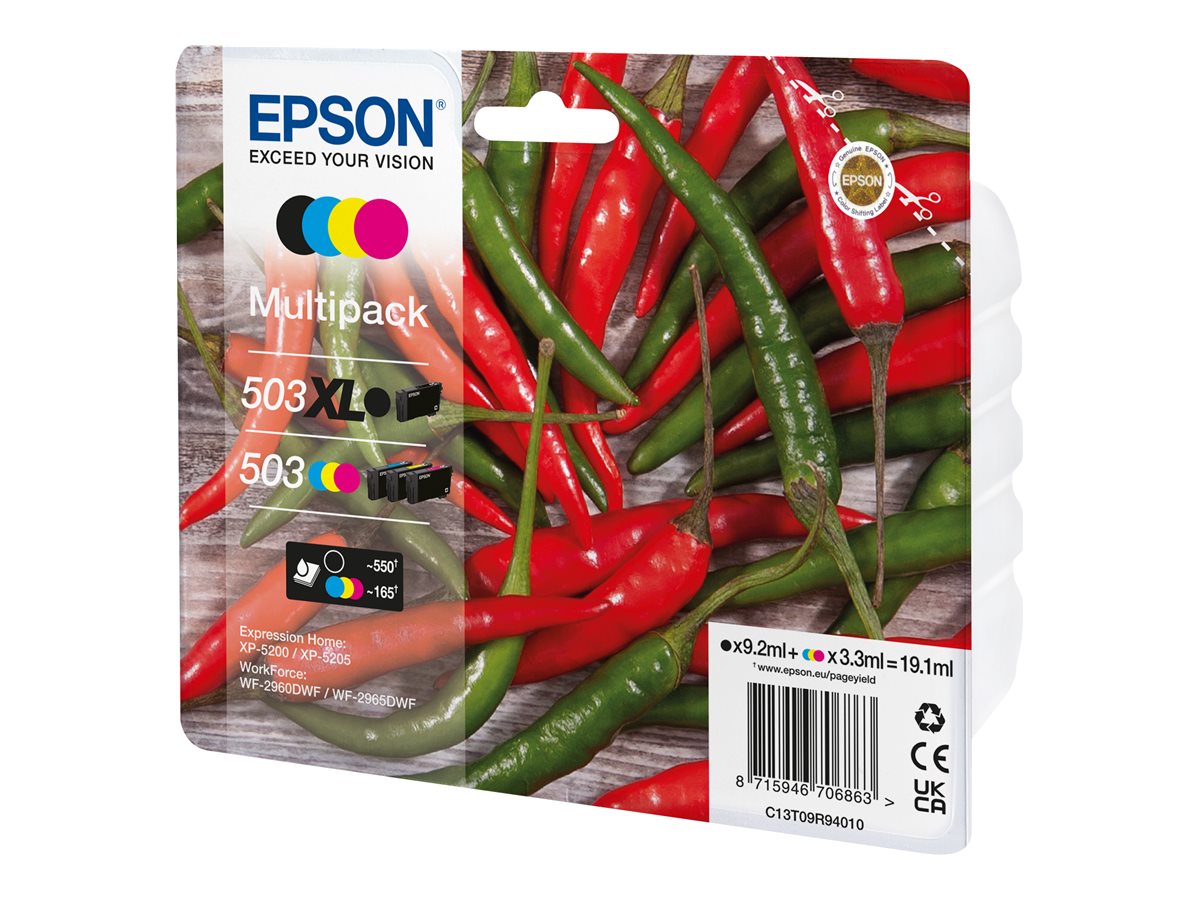 Epson 503/503 XL Multipack - 4er-Pack - XL (schwarz)+ Standardkapazität - Schwarz - Gelb - Cyan - Magenta - original - Blisterverpackung - Tintenpatrone - für EPL 5200; RIP Station 5200; WorkForce WF-