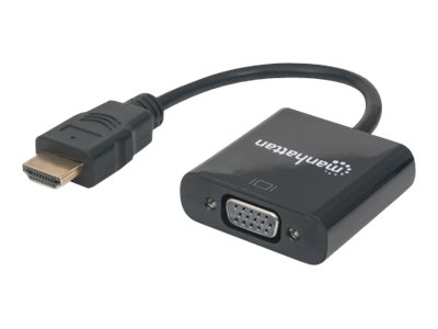 Manhattan HDMI to VGA Converter cable, 1080p, 30cm, Male to Female, Micro-USB Power Input Port for additional power if needed, Black, , Polybag - Videoadapter - HDMI männlich zu HD-15 (VGA)weiblich -