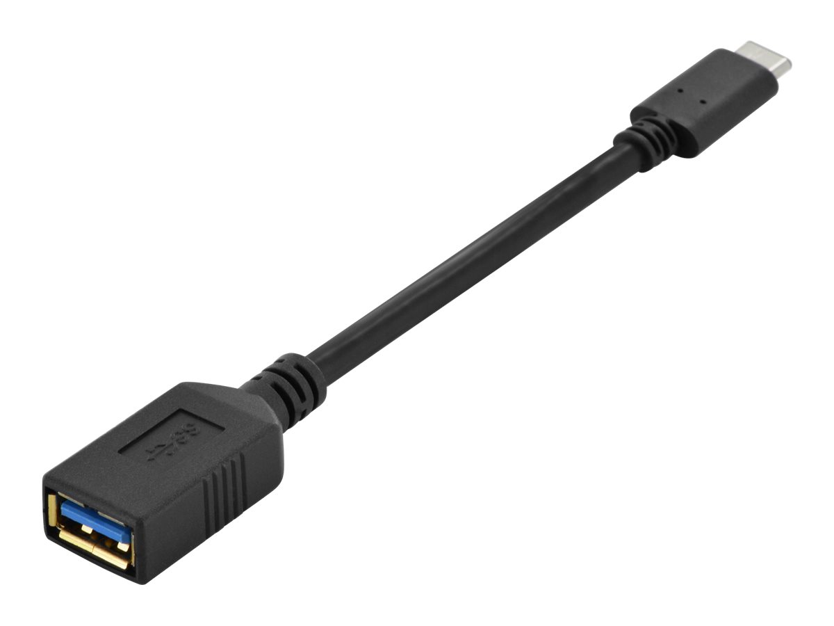 DIGITUS USB-C - USB-A Adapter / Konverter, OTG, 0,15mUSB 3.0 - 15 cm - geformt - Schwarz