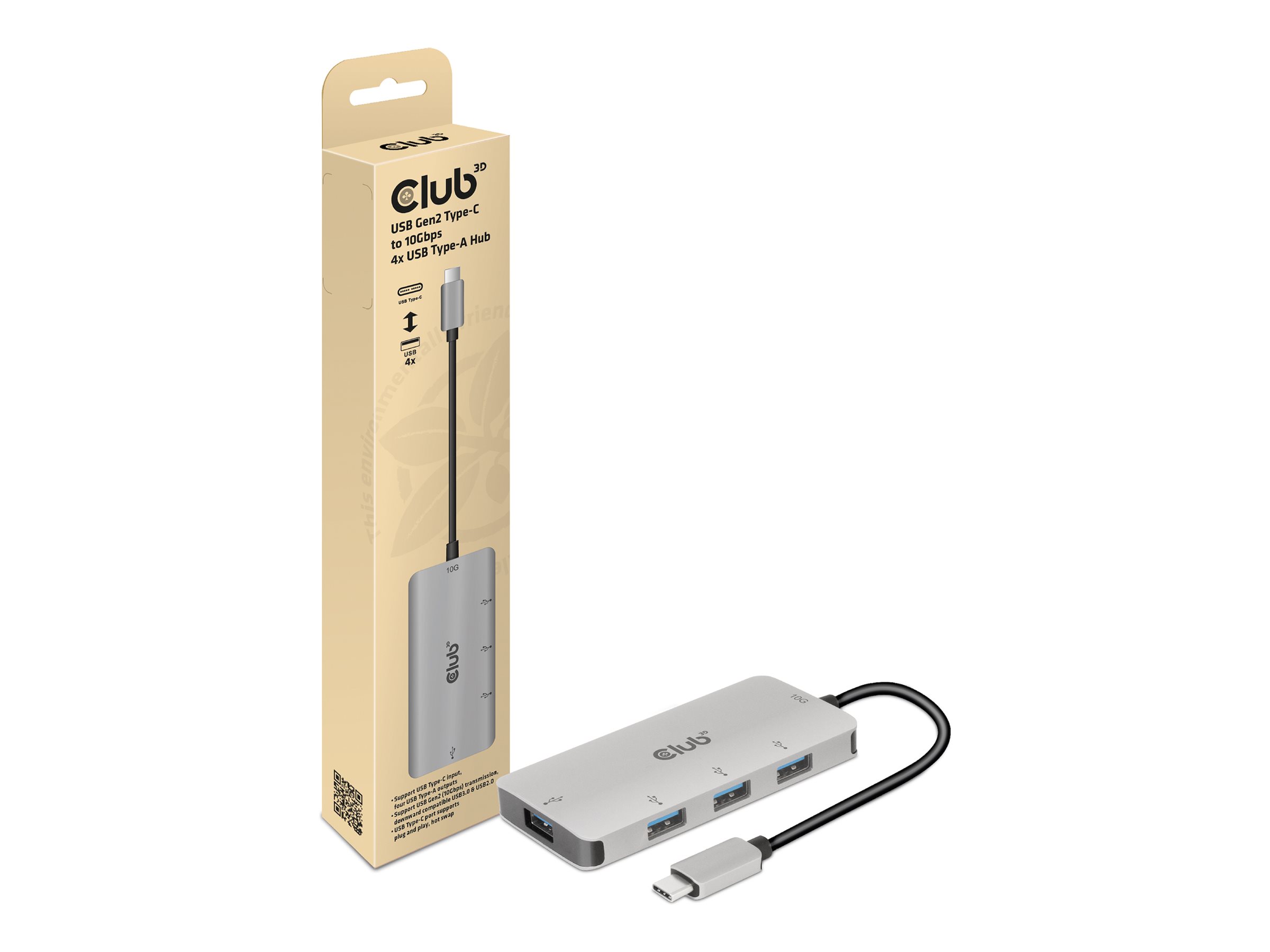 Club 3D USB Gen2 Typ-C auf 10Gbps 4x USB Typ-A Hub