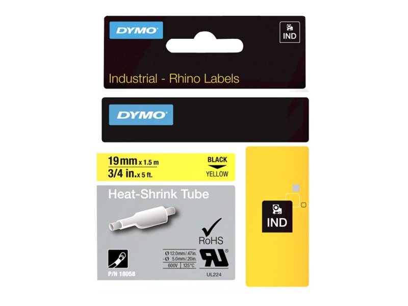 Dymo RhinoPRO Heat shrink tubing - Polyolefin - Schwarz auf Gelb - Rolle (1,9 cm)Hüllen - für Rhino 4200 - 6000 - 6000 Hard Case Kit; RhinoPRO 5000 - 5000 Hard Case Kit