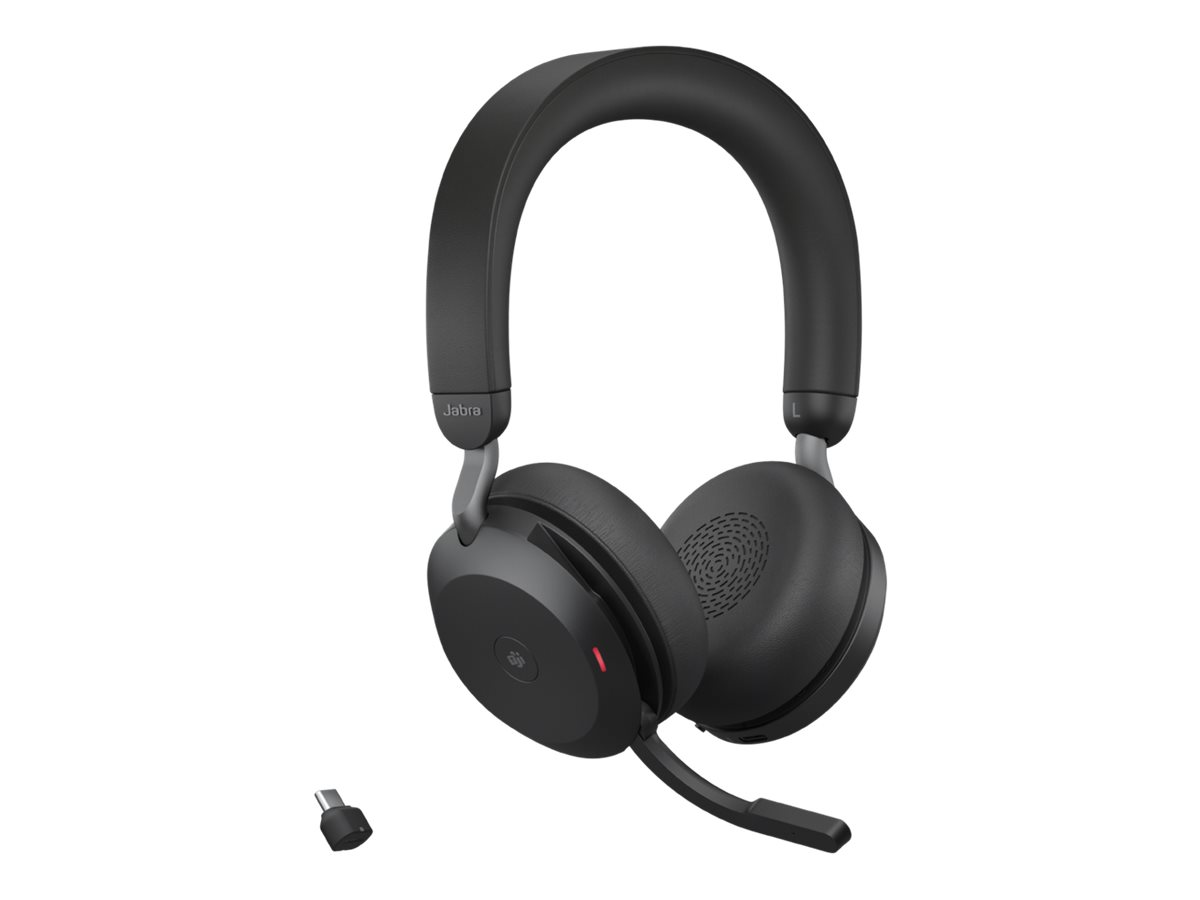 Jabra Evolve2 75 - Headset - On-Ear - Bluetoothkabellos - aktive Rauschunterdrückung - USB-A - Geräuschisolierung - Schwarz - mit Ladestation - Optimiert für UC