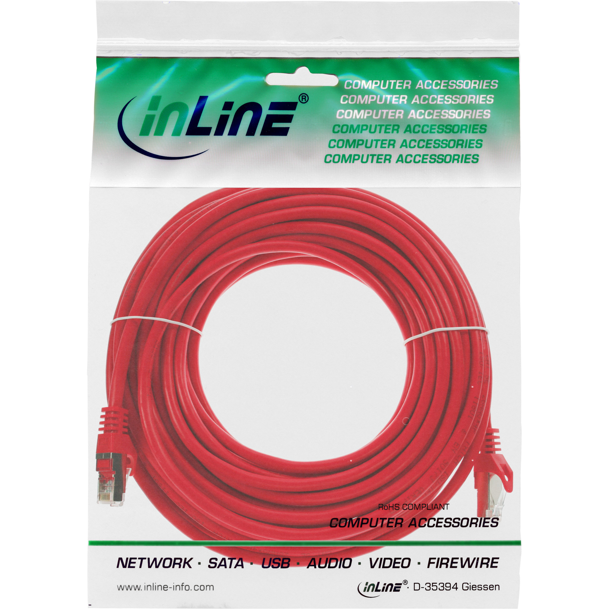 InLine Patchkabel - SF/UTP - Cat.5e - rot - 20m20 m - SFTP - CAT 5e - geformt - Rot