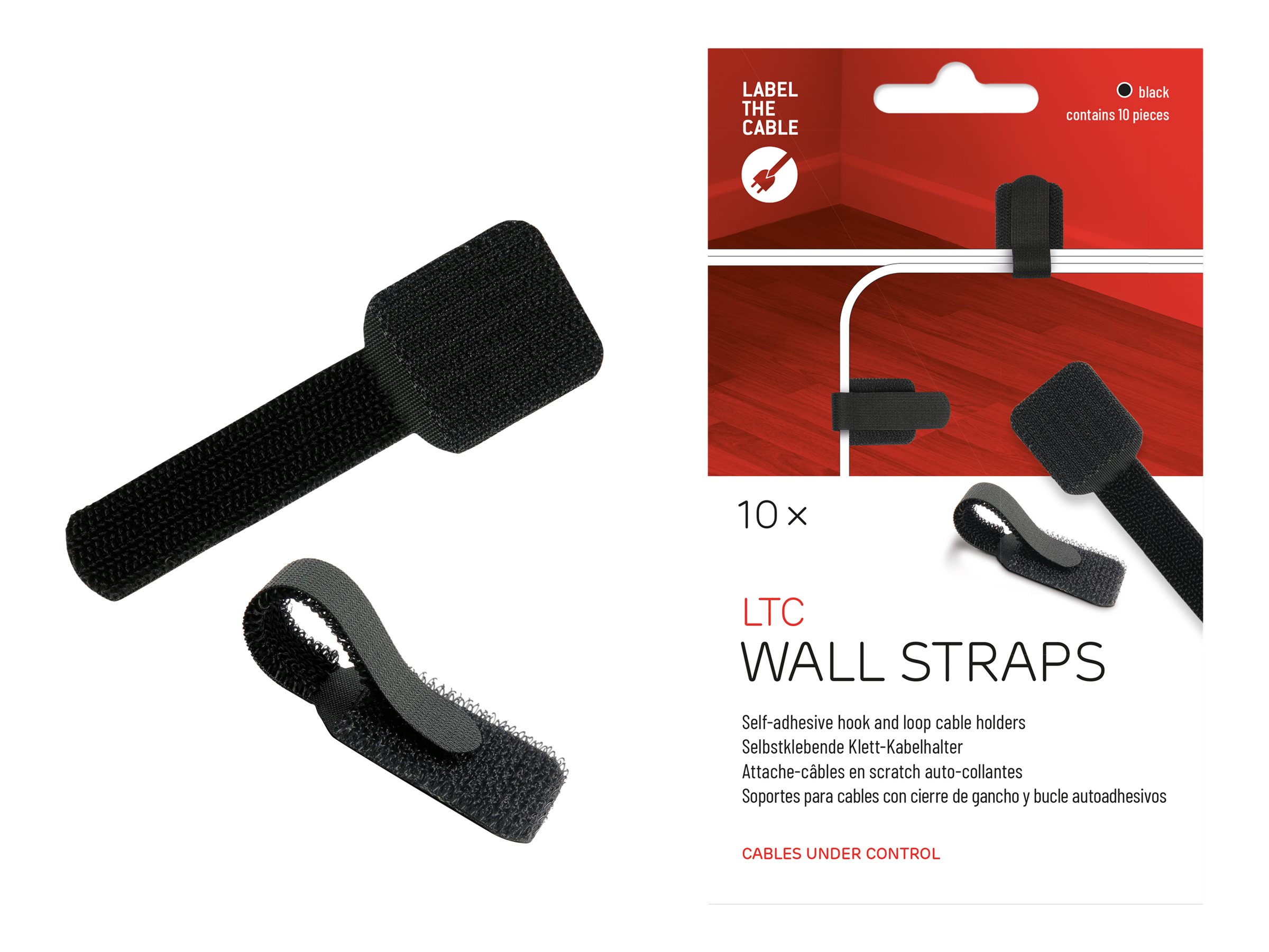 Label-the-cable LTC WALL STRAPS - Kabelhalter - Oberfläche montierbar, geeignet für Wandmontage - 9 cm - Schwarz (Packung mit 10) LTC Wall - 9cm - Schwarz - 10er Pack