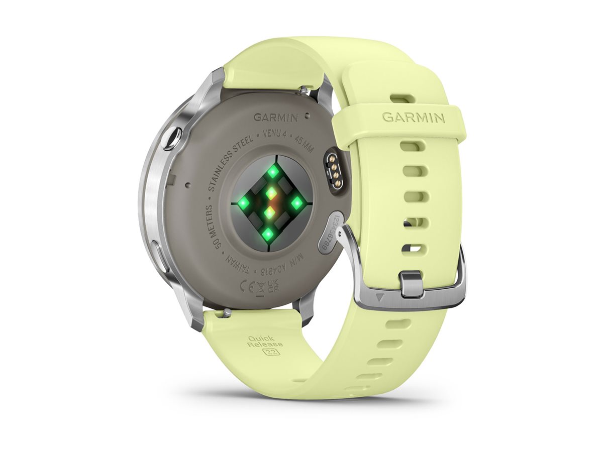 Garmin Venu 4 - 45 mm - silber - intelligente Uhr mit Band - Silikon - Zitronen - Handgelenkgröße: 135-200 mm - Anzeige 3.53 cm (1.4")8 GB - Bluetooth - ANT+ - Wi-Fi - 38 g