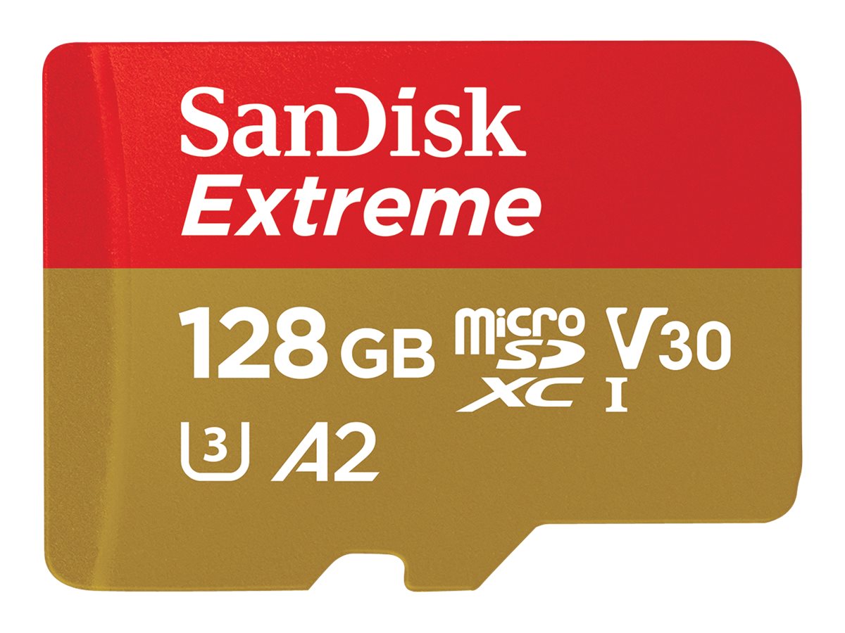 SanDisk Extreme - Flash-Speicherkarte (microSDXC-an-SD-Adapterinbegriffen) - 128 GB - A2 / Video Class V30 / UHS-I U3 / Class10 - microSDXC UHS-I