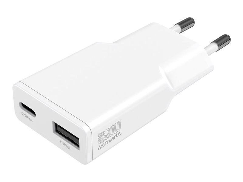 4smarts Netzteil - GaN, schlank - 20 Watt - 3 A - PD 3.0, SCP, QC 2.0, QC 3.0, AFC - 2 Ausgabeanschlussstellen (24 pin USB-C, USB Typ A)