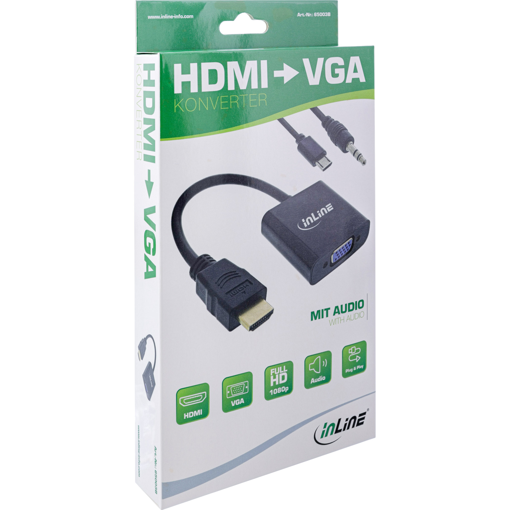 InLine Konverter Kabel HDMI zu VGA - mit Audiomini-phone stereo 3.5 mm - Micro-USB Typ B weiblich - 10 cm - Schwarz - 1080p-Unterstützung - 1920 x 1080 bei 60 Hz Unterstützung