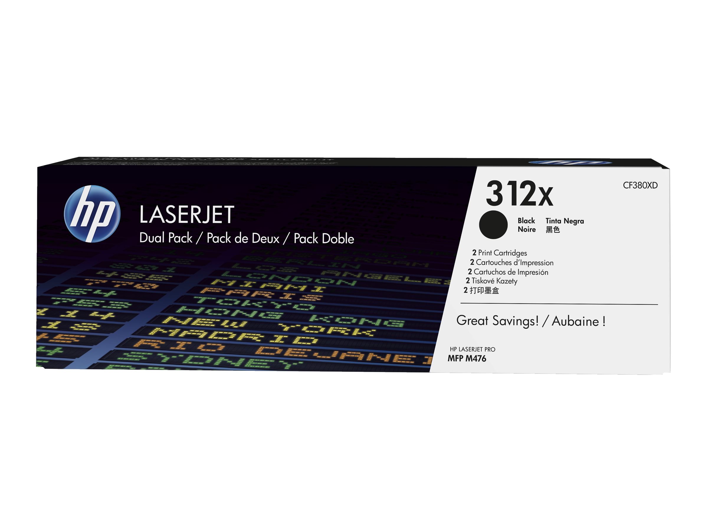HP 312X - 2er-Pack - Hohe Ergiebigkeit - Schwarz - original - LaserJet - Tonerpatrone (CF380X)für Color LaserJet Pro MFP M476dn - MFP M476dw - MFP M476nw