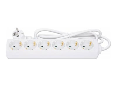 Manhattan Power Distribution Unit EU (2-pin), x6 gang/output, 2m cable, 16A, White, Extension Lead, PDU, Power Strip,  - Steckdosenleiste - AC 220-250 V - 3680 Watt - Eingabe, Eingang Typ F - Ausgangs