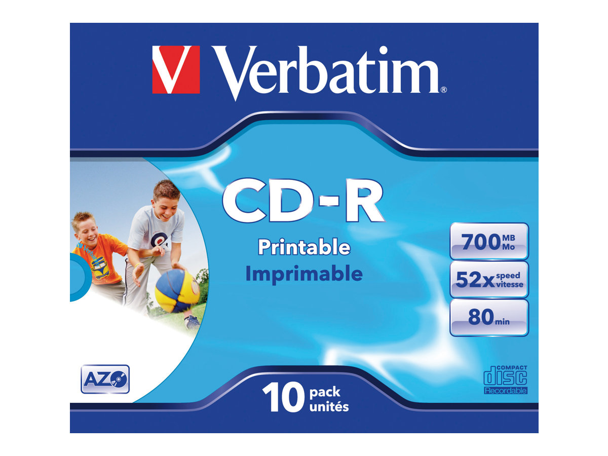 Verbatim 10 x CD-R - 700 MB (80 Min) 52x - mit Tintenstrahldrucker bedruckbare Oberfläche, breite bedruckbare Oberfläche - Jewel Case (Schachtel)bedruckbare Oberfläche - Jewel Case (Schachtel) - Speic