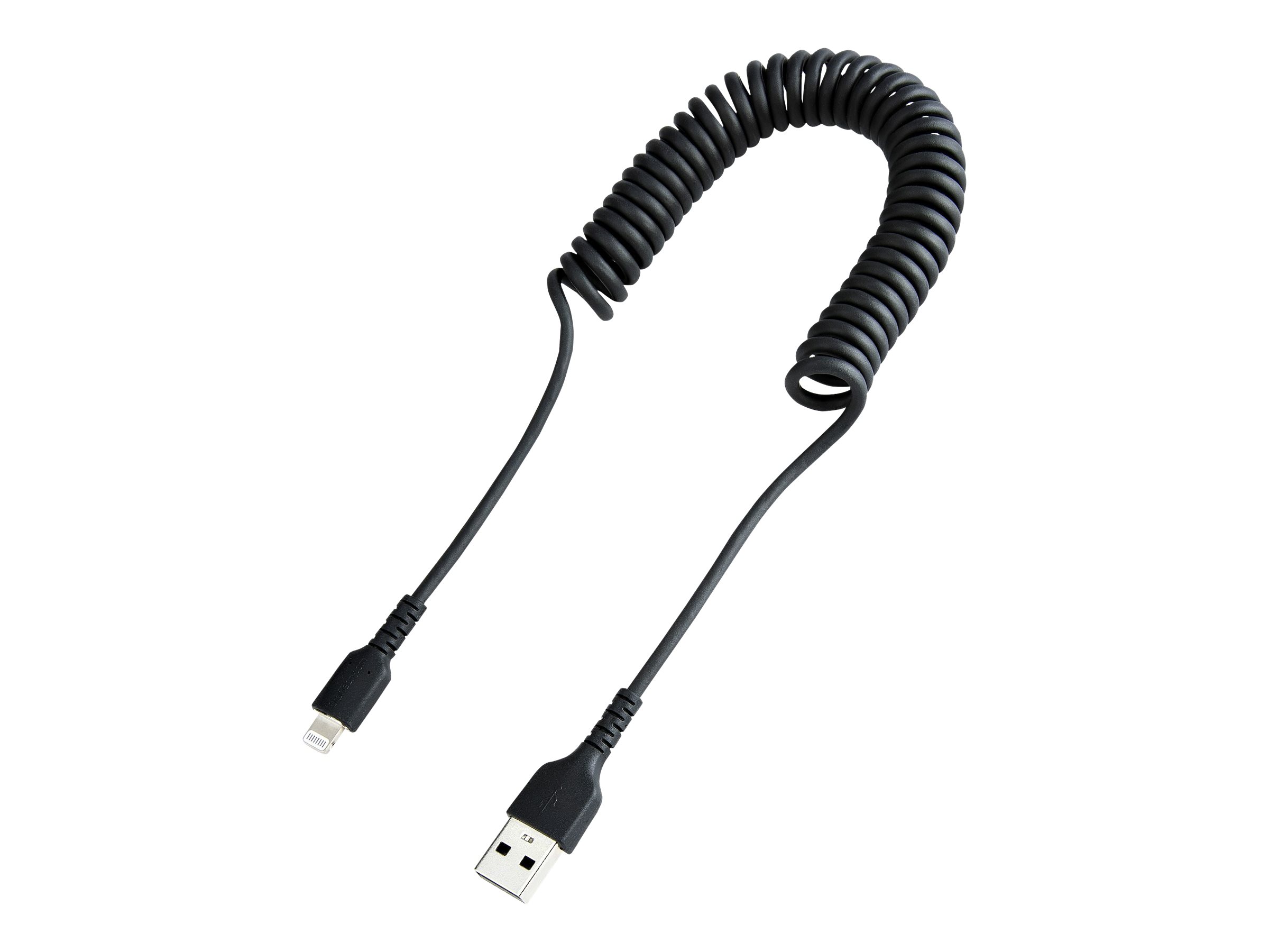 StarTech.com Startech 1m USB auf Lightning Kabel, Spiralkabel, MFi zertifiziert, Schnellladekabel für iPhone/iPad, Schwarz, robuster TPE Mantel mit Aramidfaser, USB 2.0 Kabel (RUSB2ALT1MBC)Lightning-K