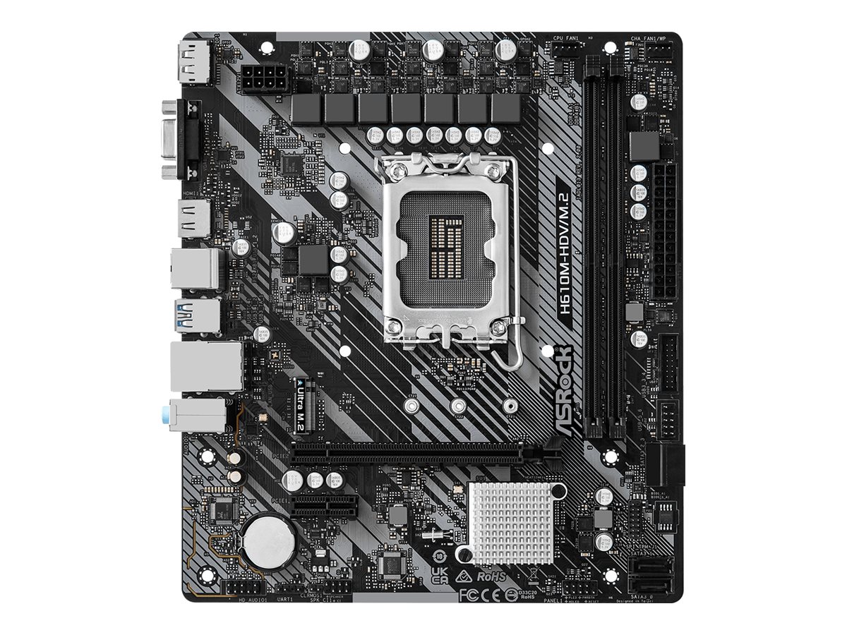 ASRock H610M-HDV/M.2 - 2.0 - Motherboard - micro ATX - LGA1700 Sockel - H610 Chipsatz - USB 3.2 Gen 1 - Gigabit LAN - Onboard-Grafik (CPU erforderlich)HD Audio (8-Kanal)