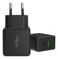 Ansmann HC218PD - Netzteil - 18 Watt - 3000 mA - PD, QC 3.0 - 2 Ausgabeanschlussstellen (USB-C, USB)Schwarz
