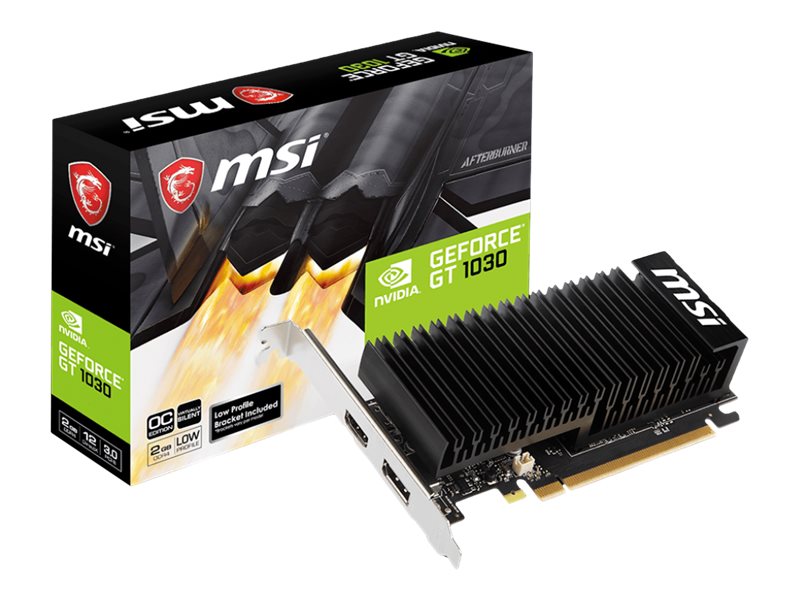 MSI GeForce GT 1030 2GHD4 LP OC, GeForce GT 1030, 2 GB, GDDR4, 64 Bit, 2100 MHz, PCI Express x16 3.0NVIDIA GeForce GT 1030 - 1109/1430MHz - 2100MHz - 2048MB - DDR4 (64bit) - Heatsink -  - 1x HDMI - 1x