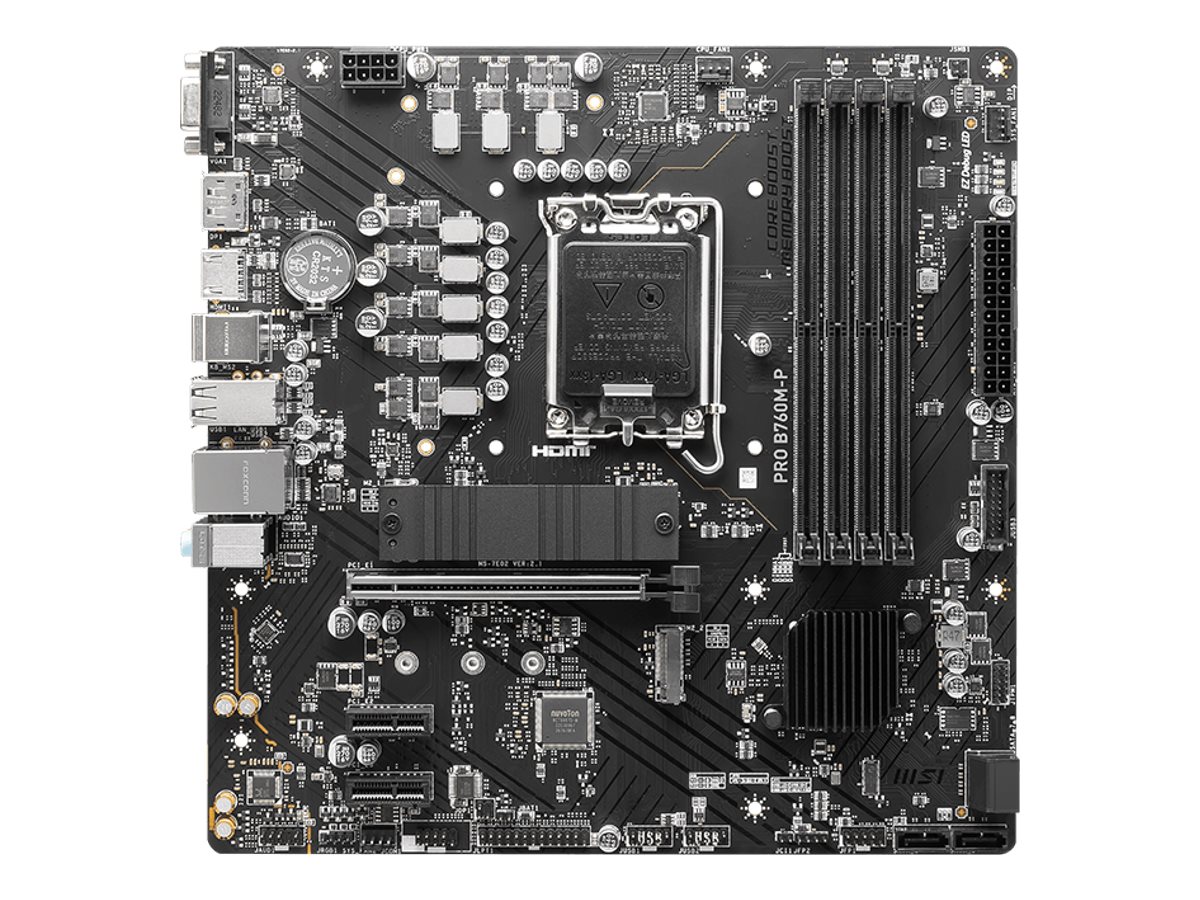 MSI PRO B760M-P, Intel, LGA 1700, Intel® Celeron®, Intel® Pentium® Gold, LGA 1700, DDR5-SDRAM, 192 GBIntel B760 - 1700 - 5x Dimm  - 1x PCI-E x16 - 2x PCI-E -  - HDMI - Display Port - RTL8111H LAN - SA