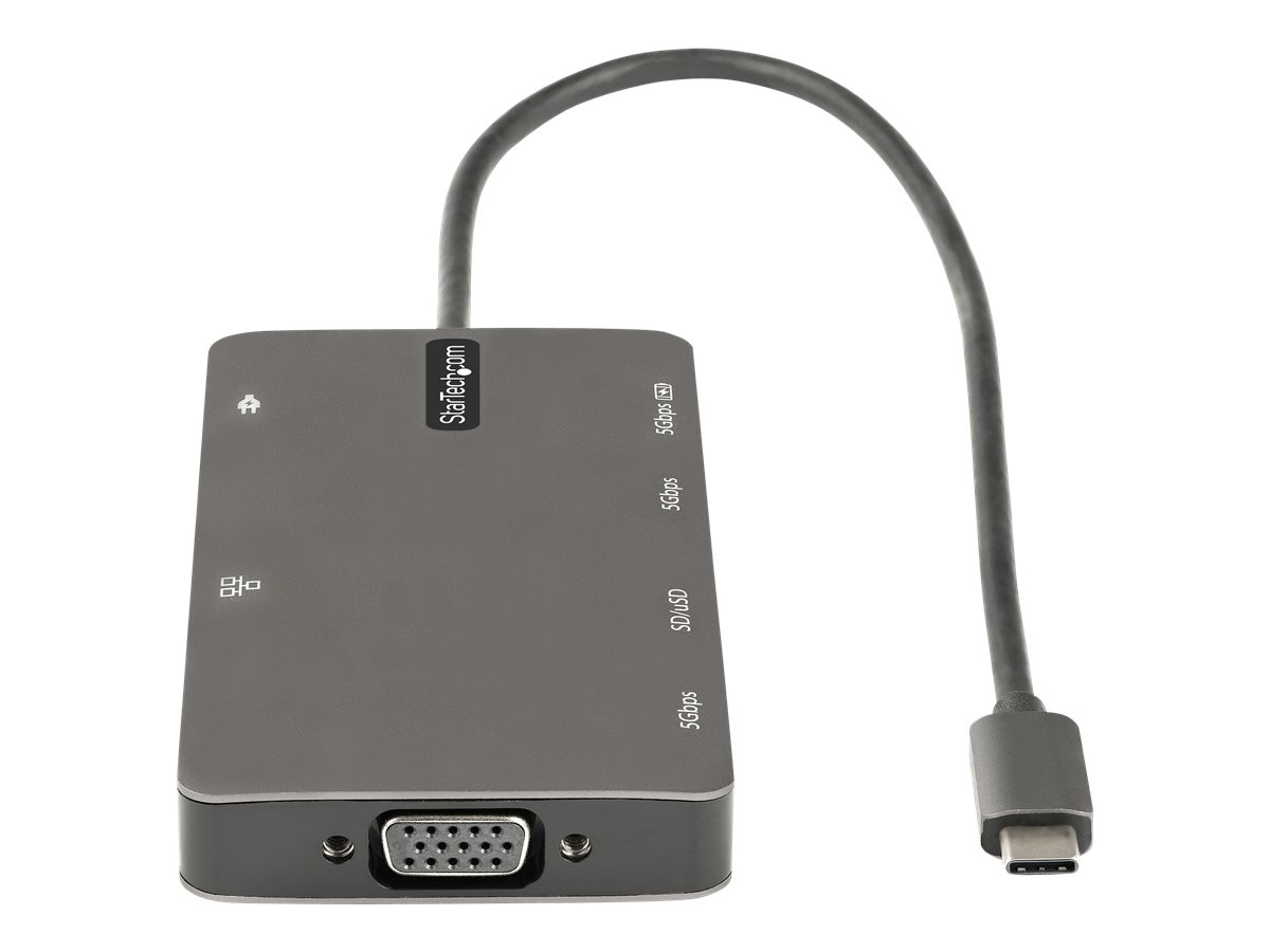 StarTech.com USB C Multiport Adapter - USB C auf HDMI 4K 30Hz/VGA Reiseadapter/Docking station - 5Gbit/s USB 3.0 Hub (USB A/USB C)100W PD - SD/Micro SD Kartenleser - GbE - 30cm Kabel (DKT30CHVSDPD) -
