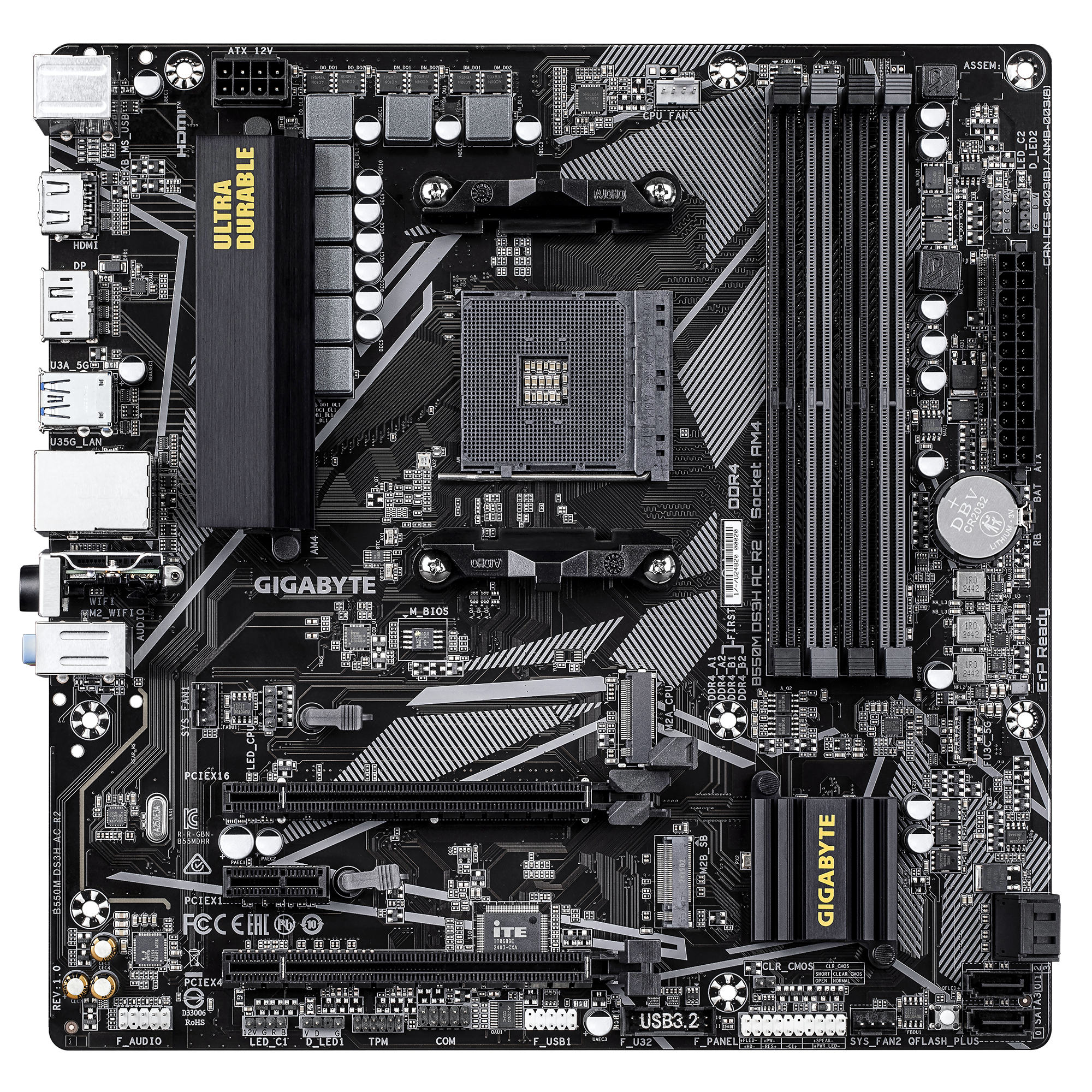Gigabyte B550M DS3H AC R2 - Motherboard - micro ATX - Socket AM4 - AMD B550 Chipsatz - USB 3.2 Gen 1 - Gigabit LAN, Wi-Fi, Bluetooth - Onboard-Grafik (CPU erforderlich)HD Audio (8-Kanal)