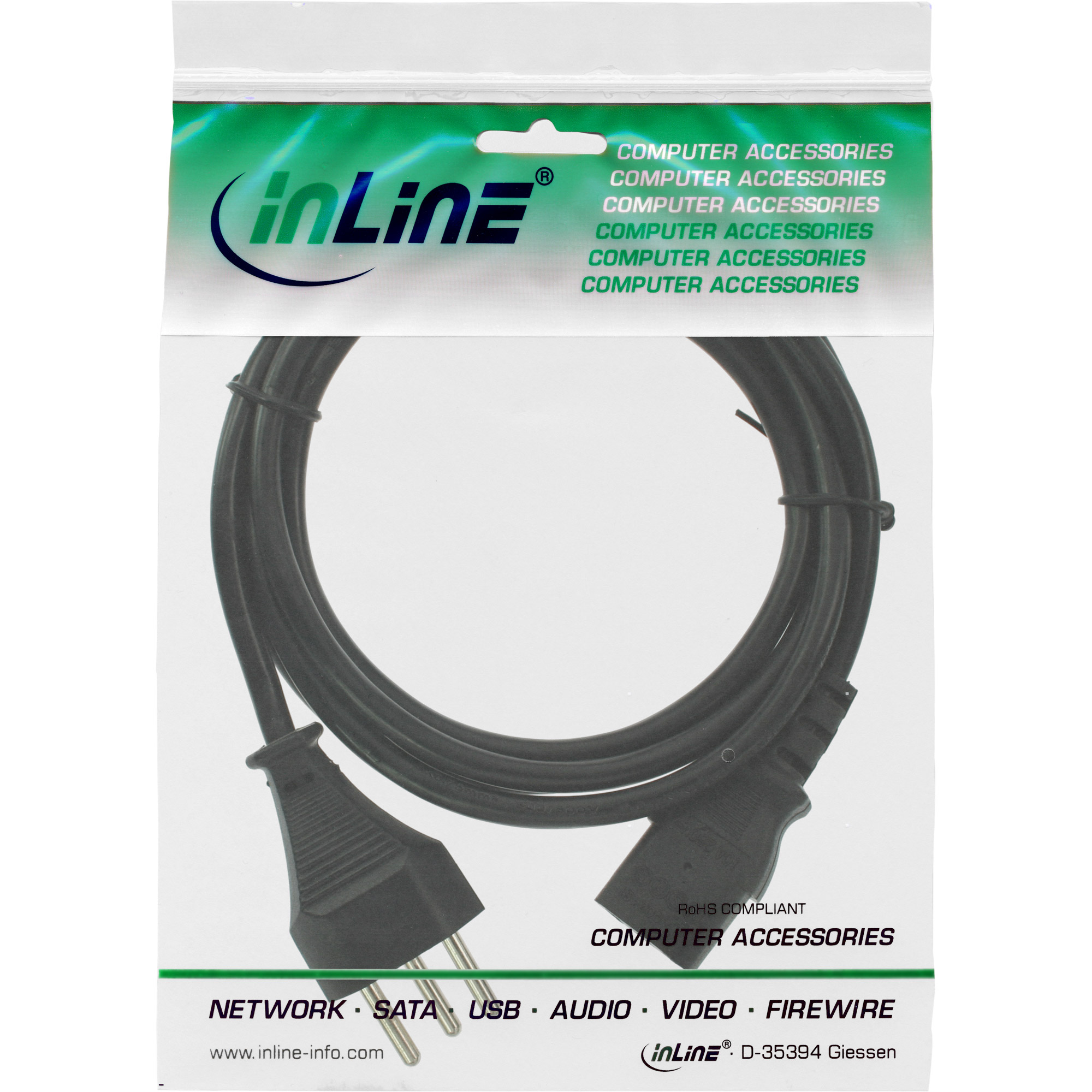 InLine Netzkabel - Netzstecker Schweiz auf Kaltgerätestecker C13 - 5m60320 C13 - 250 V - 10 A - 5 m - Schwarz - Schweiz