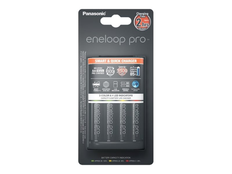 Panasonic eneloop pro smart & quick K-KJ55HCD40E - 3 Std. Batterieladegerät - (für 4xAA, 4xAAA)4 x AA-Typ - NiMH - 2500 mAh