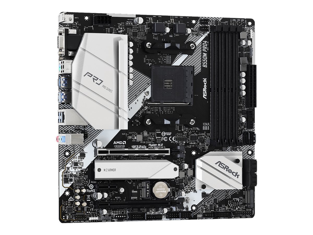 ASRock B550M Pro4 - Motherboard - micro ATX - Socket AM4 - AMD B550 Chipsatz - USB-C Gen2, USB 3.2 Gen 1, USB 3.2 Gen 2 - Gigabit LAN - Onboard-Grafik (CPU erforderlich)HD Audio (8-Kanal)