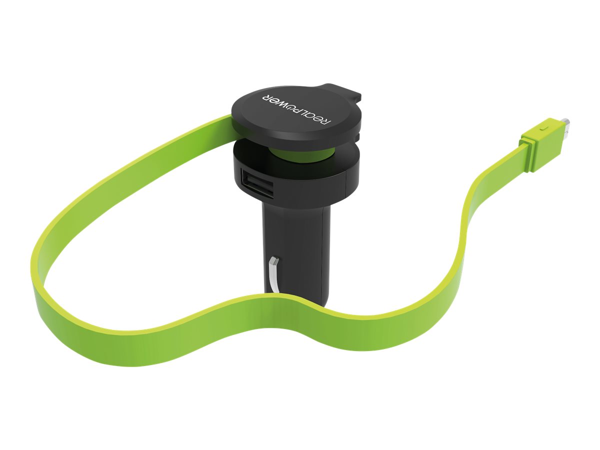 RealPower Auto-Netzteil - 4.8 A - 2 Ausgabeanschlussstellen (USB, Micro-USB Typ B)KFZ-Ladestation mit integriertem Micro-USB Kabel und USB-Ladeport