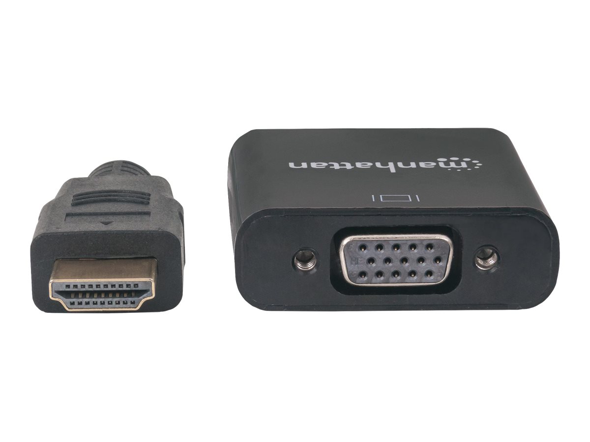 Manhattan HDMI to VGA Converter cable, 1080p, 30cm, Male to Female, Micro-USB Power Input Port for additional power if needed, Black, , Polybag - Videoadapter - HDMI männlich zu HD-15 (VGA)weiblich -