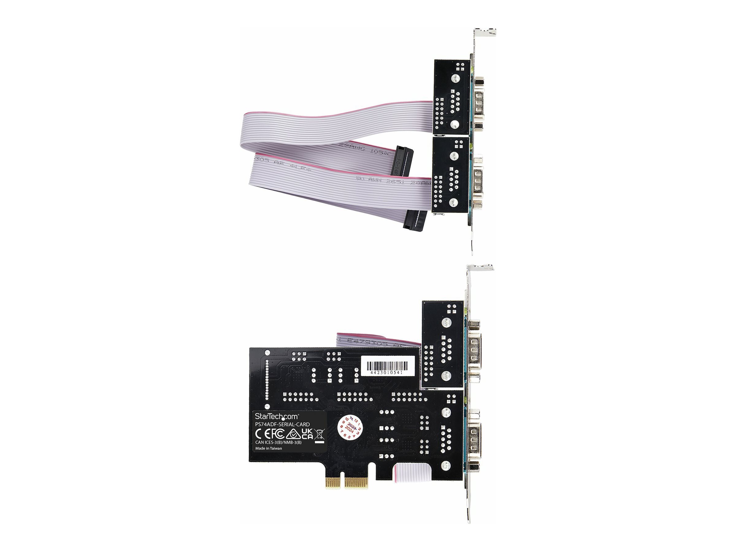 StarTech.com Startech 4-Port Serielle PCIe Karte, RS232/RS422/RS485Serielle Karte - Serieller Adapter - PCI Express x1 Low-Profile - RS-232 x 4 - Schwarz - TAA-konform