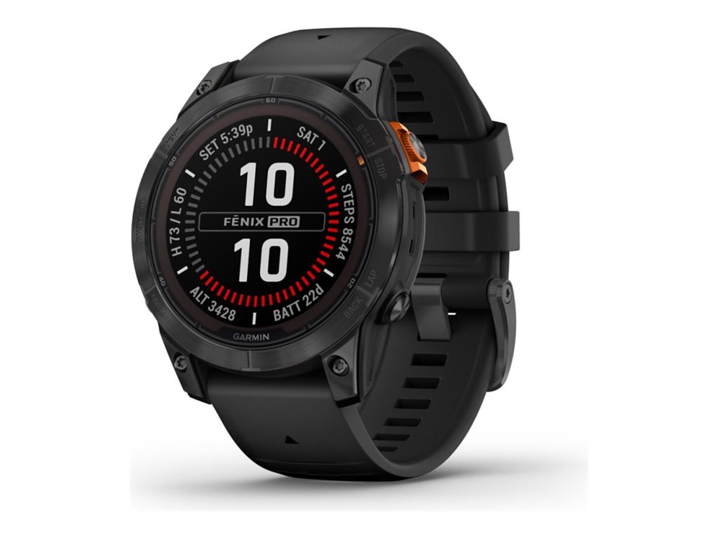 Garmin fenix 7 Pro Solar - 47 mm - Slate Gray - Sportuhr mit Band - Silikon - schwarz - Handgelenkgröße: 125-208 mm - Anzeige 3.302 cm (1.3")