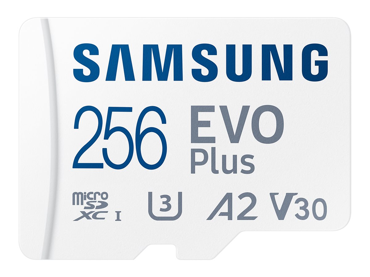 Samsung EVO Plus MB-MC256S - Flash-Speicherkarte (microSDXC-an-SD-Adapter inbegriffen)256 GB - A2 / Video Class V30 / UHS-I U3 / Class10 - microSDXC UHS-I - weiß