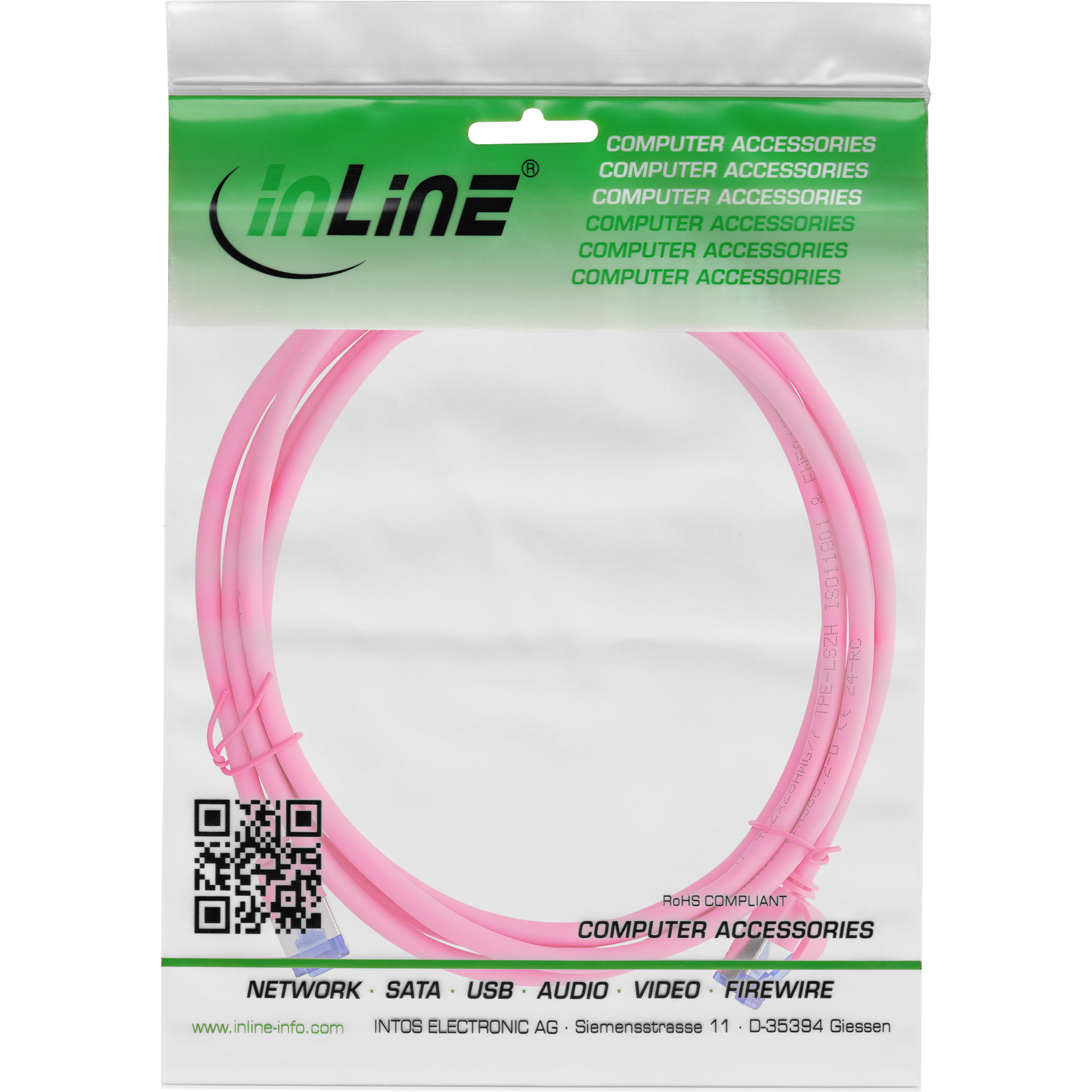 InLine Patchkabel Slim - Cat.6A - S/FTP - TPE (LSZH) flexibel - PoE - magenta - 30m30 m - 4.1 mm - S/FTP - PiMF - CAT 6a - IEEE 802.3bt - halogenfrei - ohne Haken - schmal - flexibel - Magenta