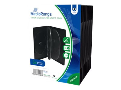 MEDIARANGE DVD Case - Medien-Aufbewahrungsbox - Kapazität: 5 DVD - Schwarz (Packung mit 5)5er-Pack DVD-Hüllen für 5 Discs - schwarz