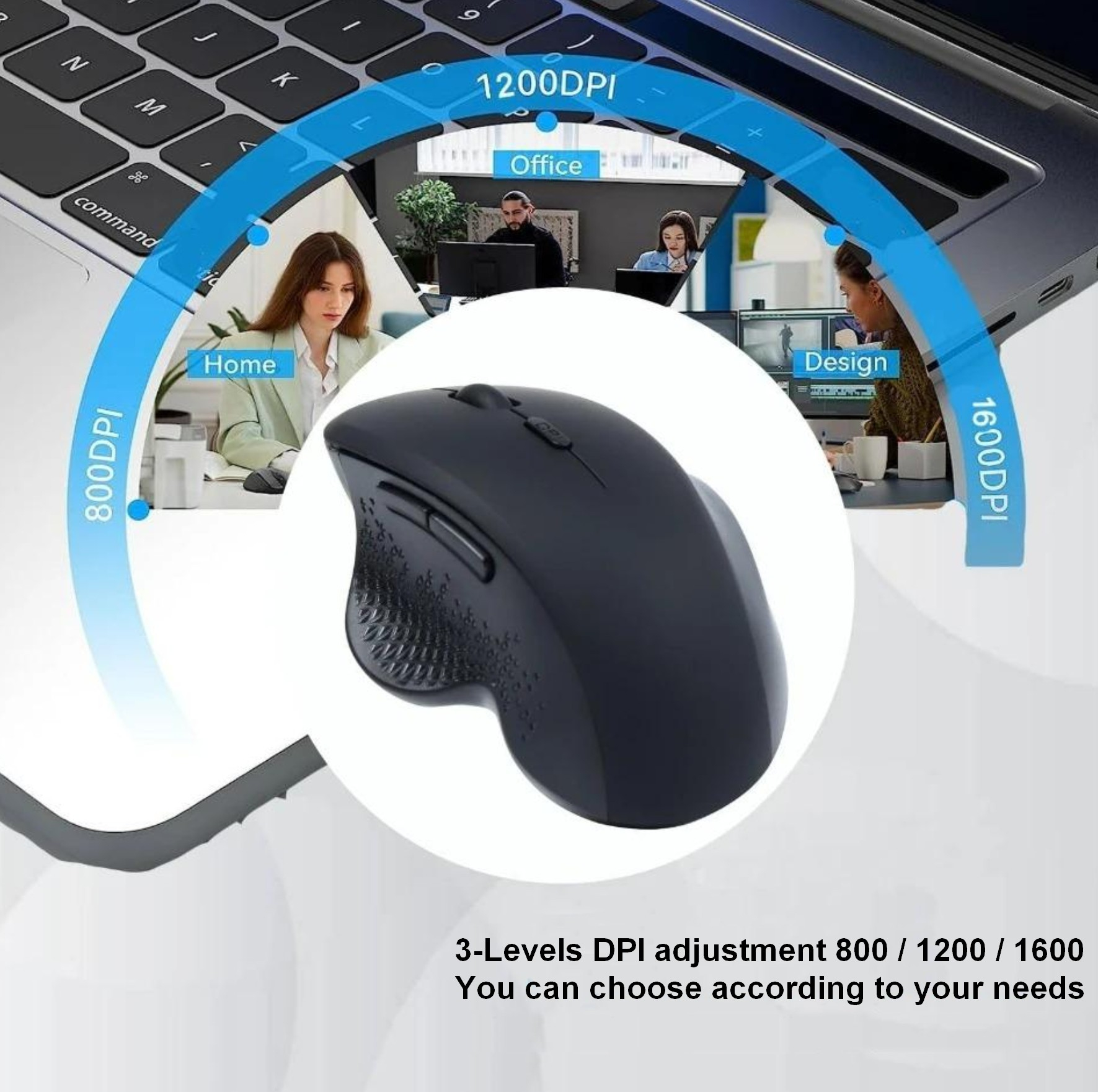 Equip Kabellose Maus mit 6 Tasten und zwei Modi, wiederaufladbar, rechts, Optisch, RF Wireless + Bluetooth, 1600 DPI, SchwarzKabellose Maus mit 6 Tasten und zwei Modi - wiederaufladbar