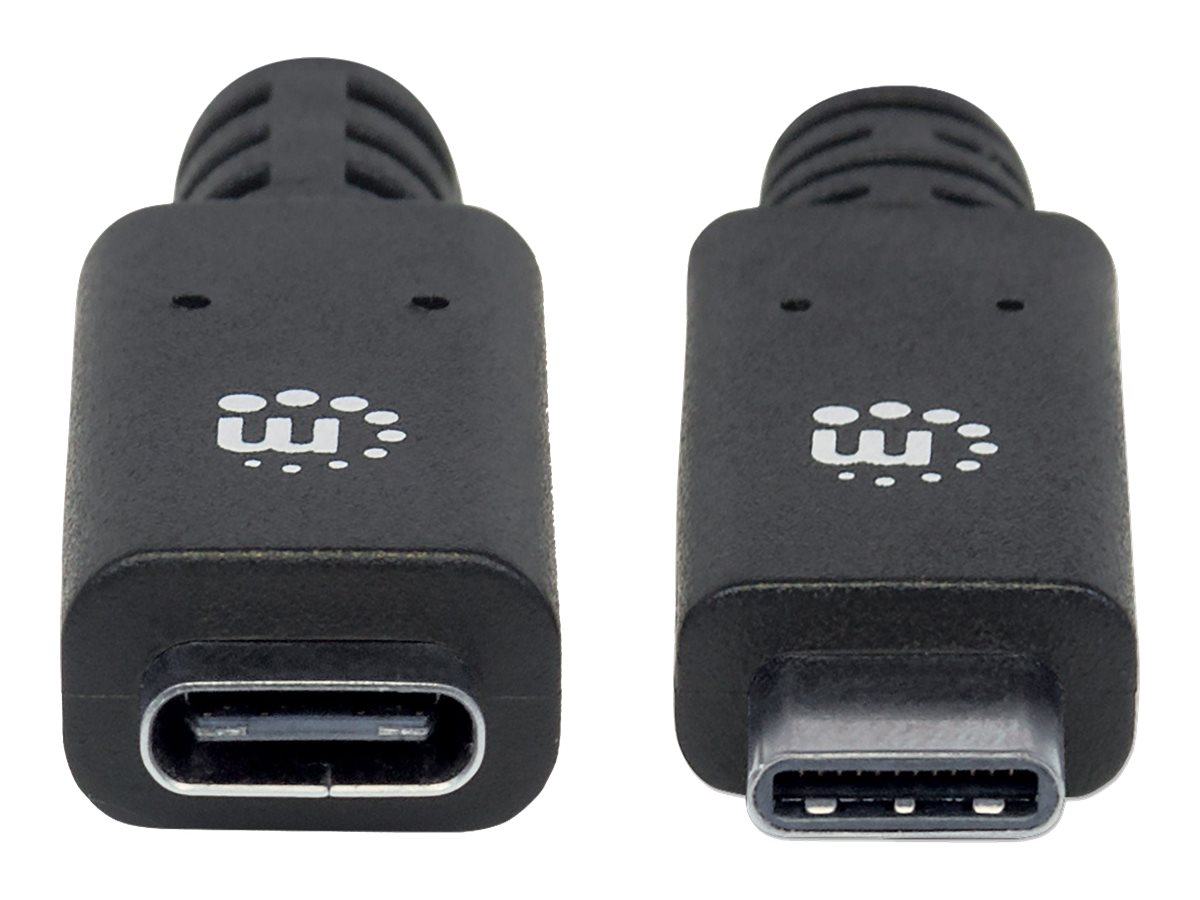 Manhattan USB-C to USB-C Extension Cable, 50cm, Male to Female, 10 Gbps (USB 3.2 Gen2 aka USB 3.1)5A (super fast charging) - SuperSpeed+ USB - Black -  - Polybag - USB-Verlängerungskabel - USB-C (M) z