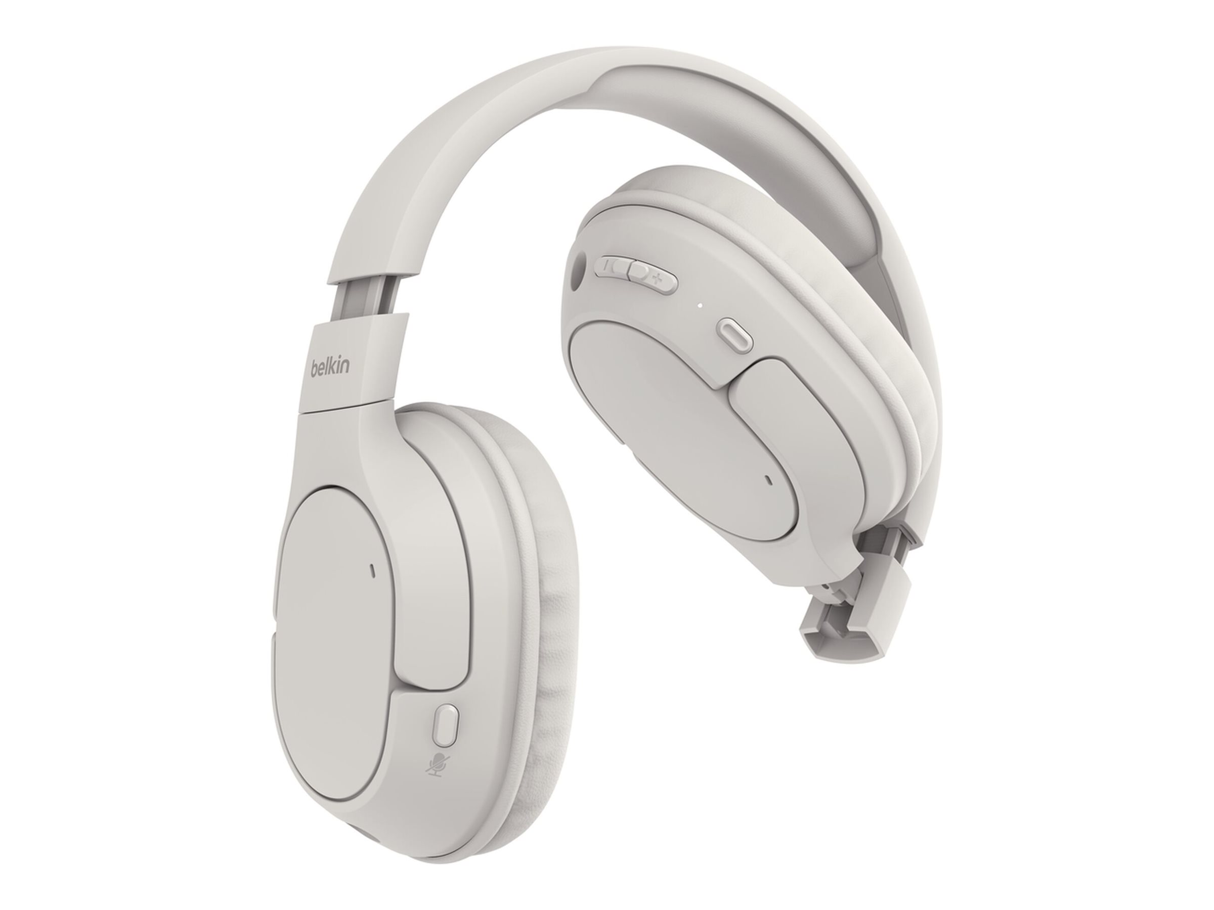 Belkin SoundForm Surround - Kopfhörer mit Mikrofonohrumschließend - Bluetooth - kabellos - kabelgebunden - USB-C - 3,5 mm Stecker - Sand