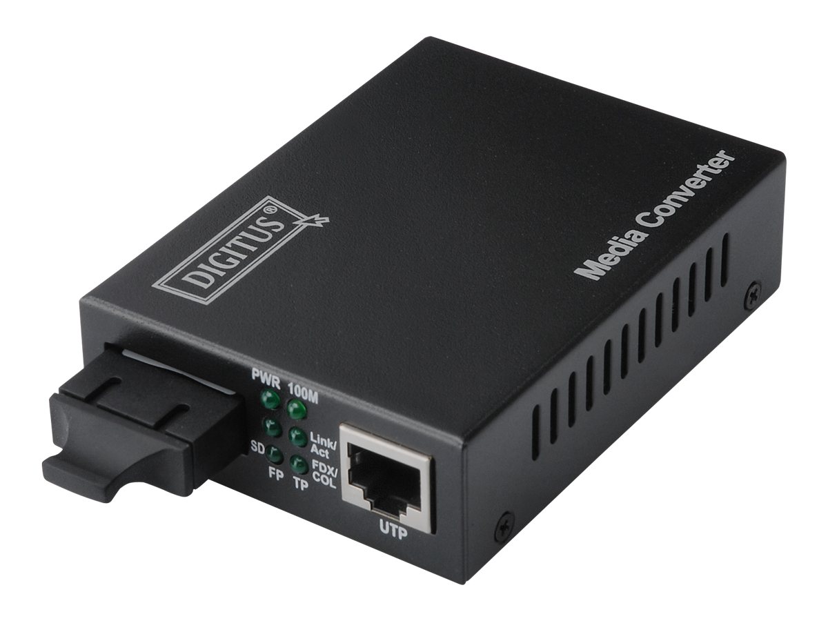 DIGITUS Fast Ethernet Medienkonverter, RJ45 / SCLAN - 10Base-T - 100Base-FX - 100Base-TX - RJ-45 / SC Single-Modus - bis zu 20 km - 1310 nm