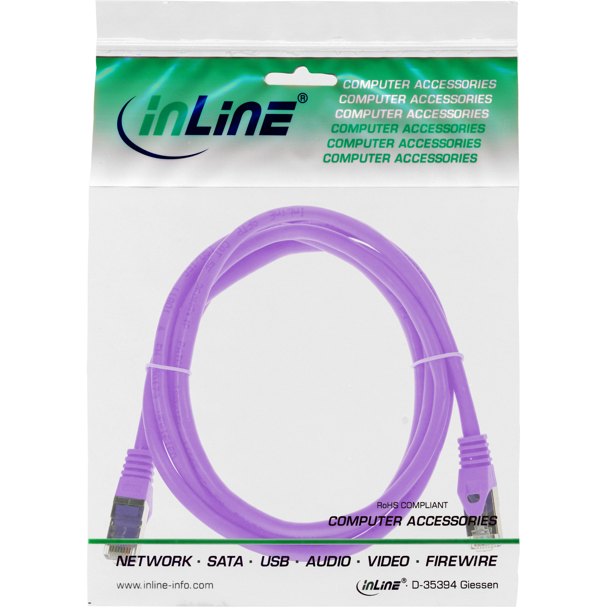 InLine Patchkabel - SF/UTP - Cat.5e - violett - 3m3 m - SFTP - CAT 5e - geformt - lila
