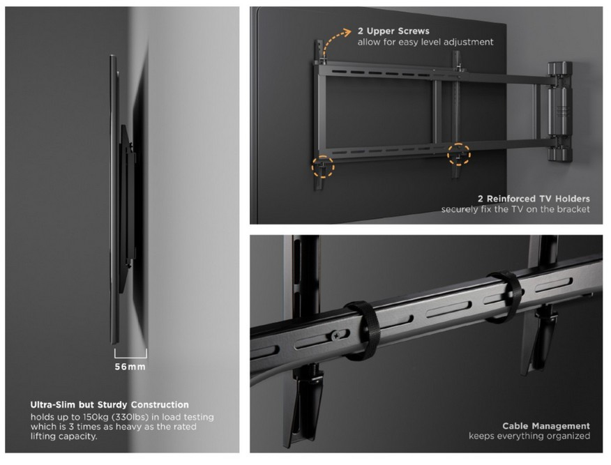 Equip Befestigungskit (Schwenkarm-Wandhalterung) - für LCD-Display - motorisiert - Kunststoff, Metall, Aluminium - Schwarz - Bildschirmgröße: 81.28-190.5 cm (32"-75")Wandmontage