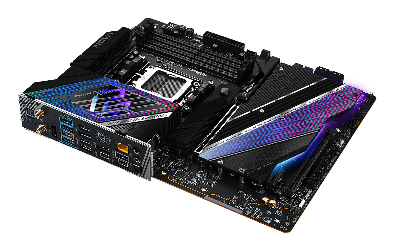 ASRock Phantom Gaming X870E NOVA WiFi - Motherboard - ATX - Socket AM5 - AMD X870E Chipsatz - USB4, USB 3.2 Gen 1, USB 3.2 Gen 2, USB-C 3.2 Gen 2x2 - 5 Gigabit Ethernet, Wi-Fi 7, Bluetooth - Onboard-G
