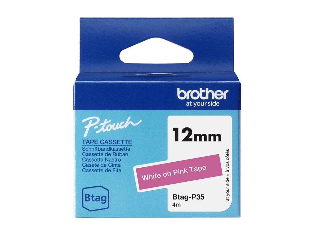 Brother BTAG-P35 - Weiß auf Pink - Rolle (1,2 cm x 4 m)