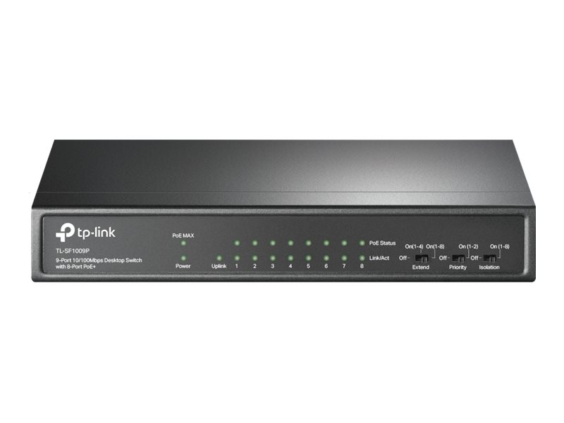 TP-LINK TL-SF1009P V5 - Switch - unmanaged - 8 x 10/100 (PoE+)+ 1 x 10/100 - Desktop - wandmontierbar - PoE+ (65 W)