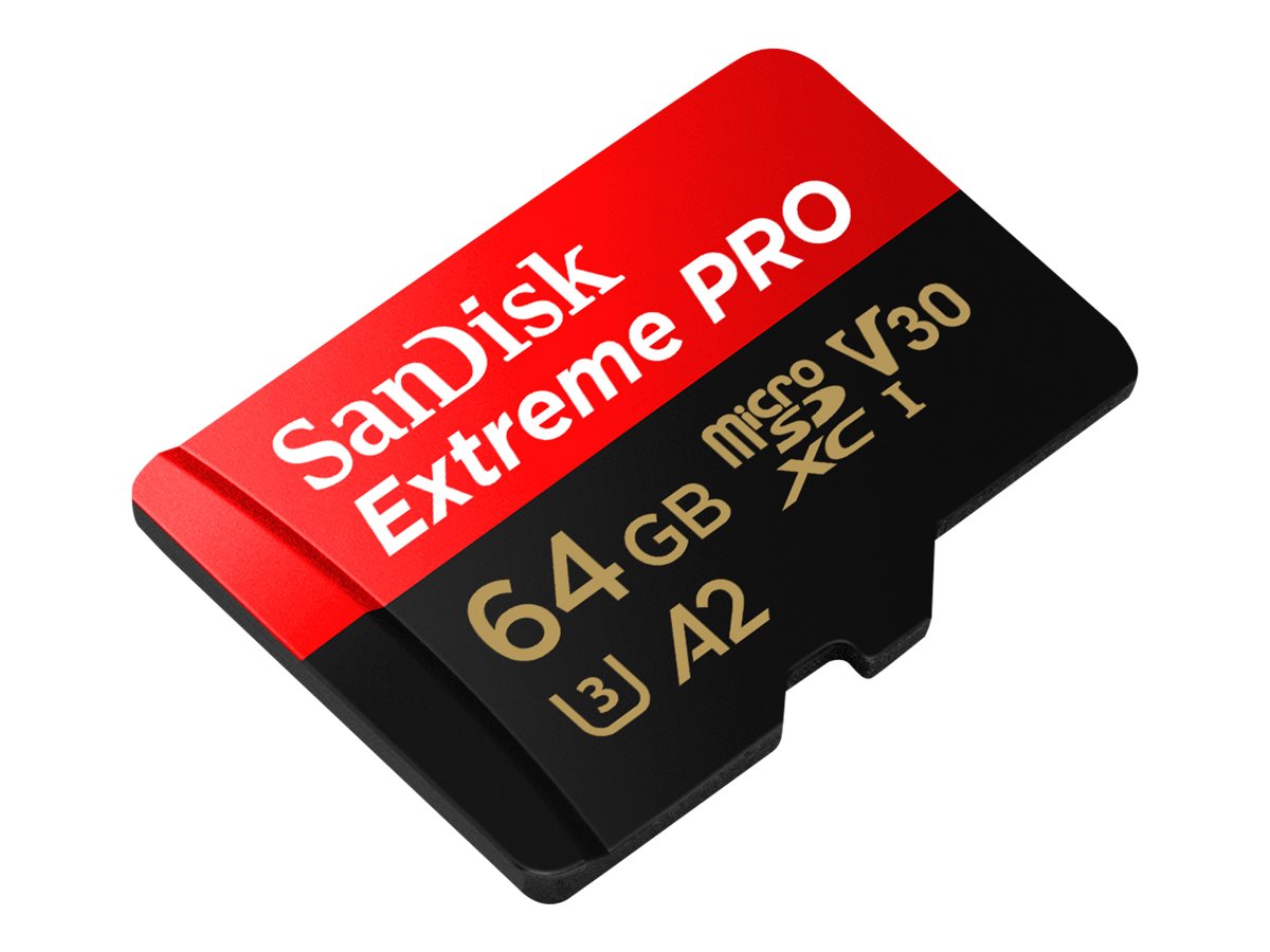 SanDisk Extreme Pro - Flash-Speicherkarte (microSDXC-an-SD-Adapter inbegriffen)64 GB - A2 / Video Class V30 / UHS-I U3 / Class10 - microSDXC UHS-I