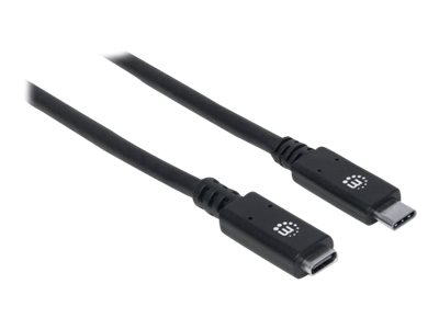Manhattan USB-C to USB-C Extension Cable, 50cm, Male to Female, 10 Gbps (USB 3.2 Gen2 aka USB 3.1)5A (super fast charging) - SuperSpeed+ USB - Black -  - Polybag - USB-Verlängerungskabel - USB-C (M) z