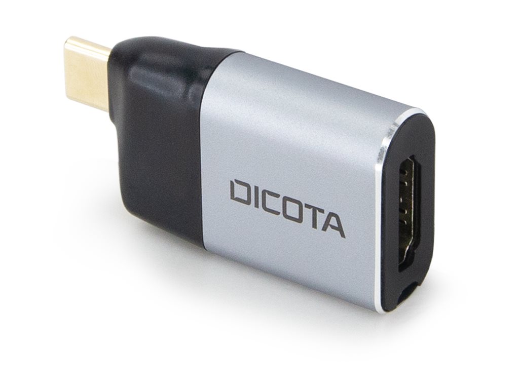Dicota Videoadapter - USB-C männlich zu HDMI, USB-C weiblich - Silber - 4K60Hz-Unterstützung, USB-Stromversorgung (100 W)USB-C zu DisplayPort Mini-Adapter mit PD (4k/100W) - Metallgehäuse - silber