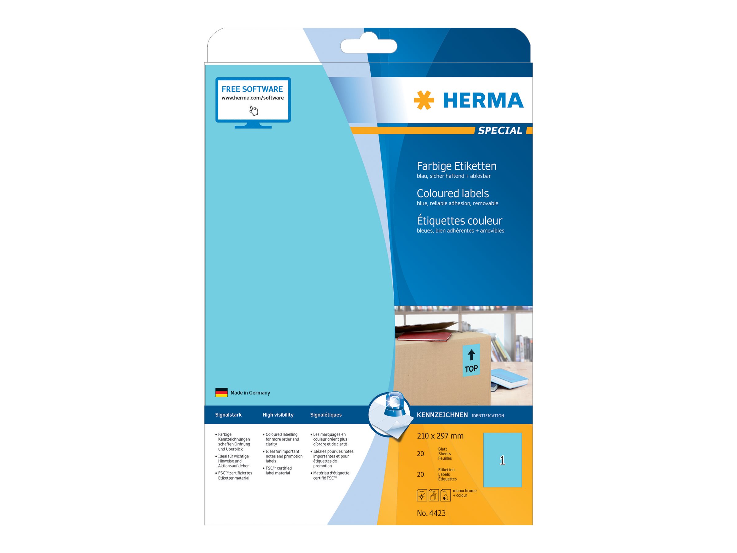 HERMA Special - Papier - matt - permanent selbstklebend - Blau - A4 (210 x 297 mm)20 Etikett(en) (20 Bogen x 1 Etiketten