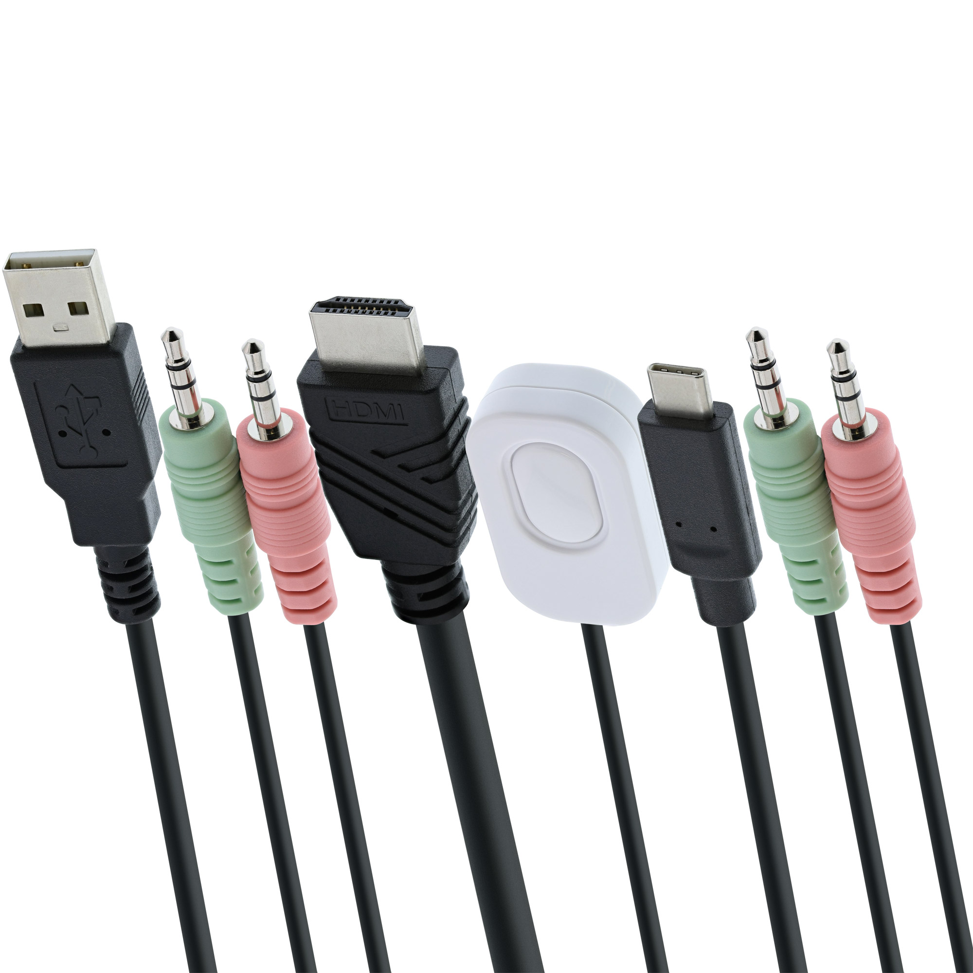 InLine KVM Switch - 2-fach - USB-C + HDMI zu HDMI - 4K - mit Audio - integr. KabelKVM/Audio/USB - 1 lokaler Benutzer - Desktop