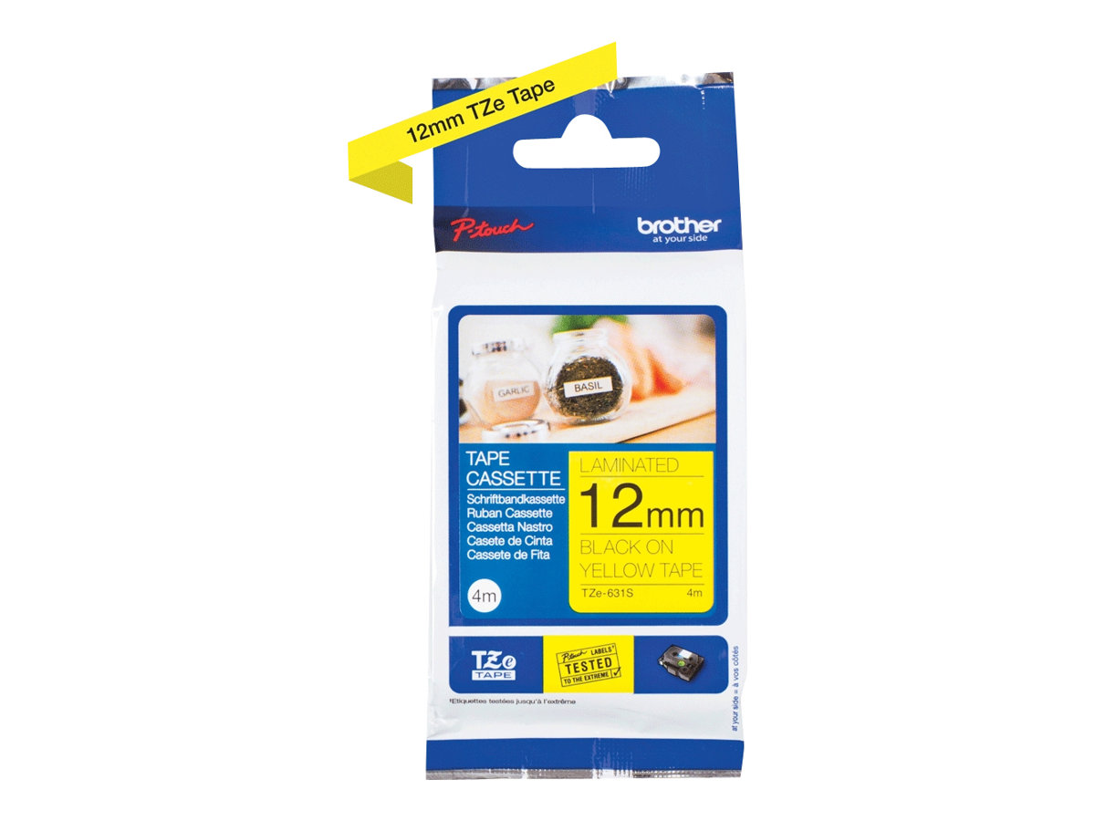 Brother TZe-631S - Schwarz auf Gelb - Rolle (1,2 cm x 4 m)1 Kassette(n) laminiertes Band - für Brother PT-D210 - D600 - H110; P-Touch PT-1005 - D200 - D410 - D450 - D460 - D610 - E550 - P300